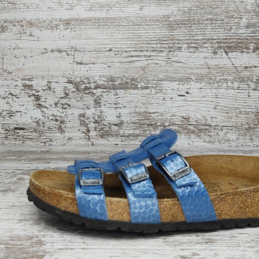 🟦Sz 37 Like New Birkenstock Blue Triple Strap Slide Sandal - Picture 3 of 16